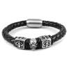 Bracelet homme cuir et fermoir acier tête de mort cubes fleur de lys