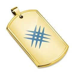 Pendentif Homme Plaque Militaire Or en Acier Inoxydable avec Griffures Bleues et Chaîne