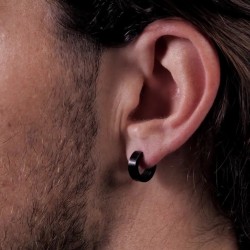 PAIRE BOUCLES D'OREILLES POUR HOMME ADO EN ACIER BIJOU DE LUXE NOIR ALLBLACKS A CLIPS NEUF