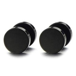 PAIRE BOUCLES D'OREILLES POUR HOMME ADO EN ACIER BIJOU DE LUXE PUCE NOIR A CLOU 8mm EAR BLACK STEEL