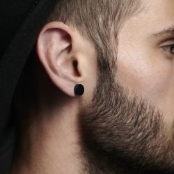 PAIRE BOUCLE D'OREILLE POUR HOMME ADO ACIER NOIR PUCE RONDE NOIRE VIS CLOU PUNK GOTHIQUE NEUVE