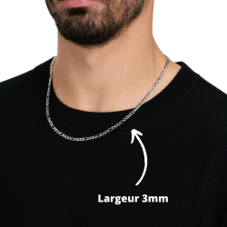 COLLIER CHAINE HOMME ou FEMME EN ACIER MAILLE FIGARO COULEUR ARGENT NEUF